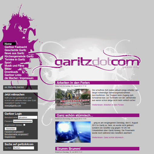 Online-Community und lokale Newsseite in Garitz | 2008 und 2010